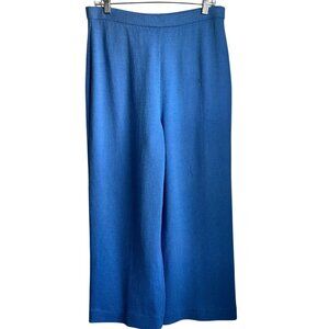 St. John Collection Marie Gray 14 Santana Knit Blue Wide-Leg Pants Pull On*Read